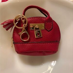 Mini Red Purse Bag Charm / Key Chain with Gold Accents